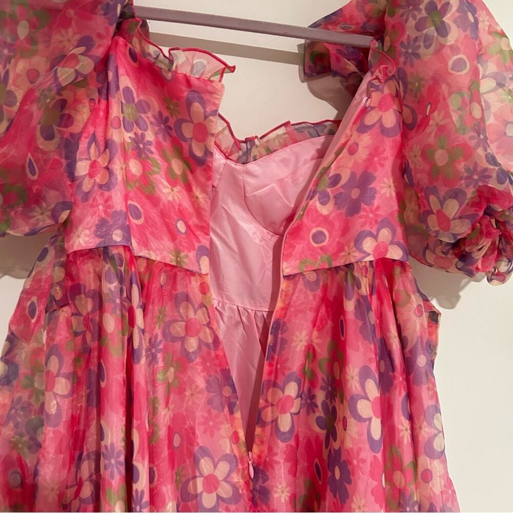 Sugar Thrillz‎ Growin’ Pretty Maxi Dress Sweetheart Neck Sheer Puff Sleeve XS - Picture 6 of 10